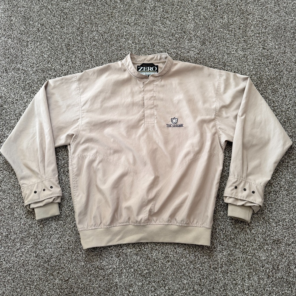 VTG Zero Restriction Jacket Mens Medium Beige Windbreaker 1/4 Snap Pullover Golf